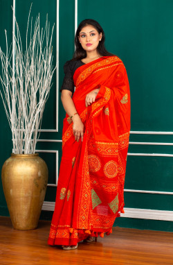 ব্লক প্রিন্ট সিল্ক শাড়ী